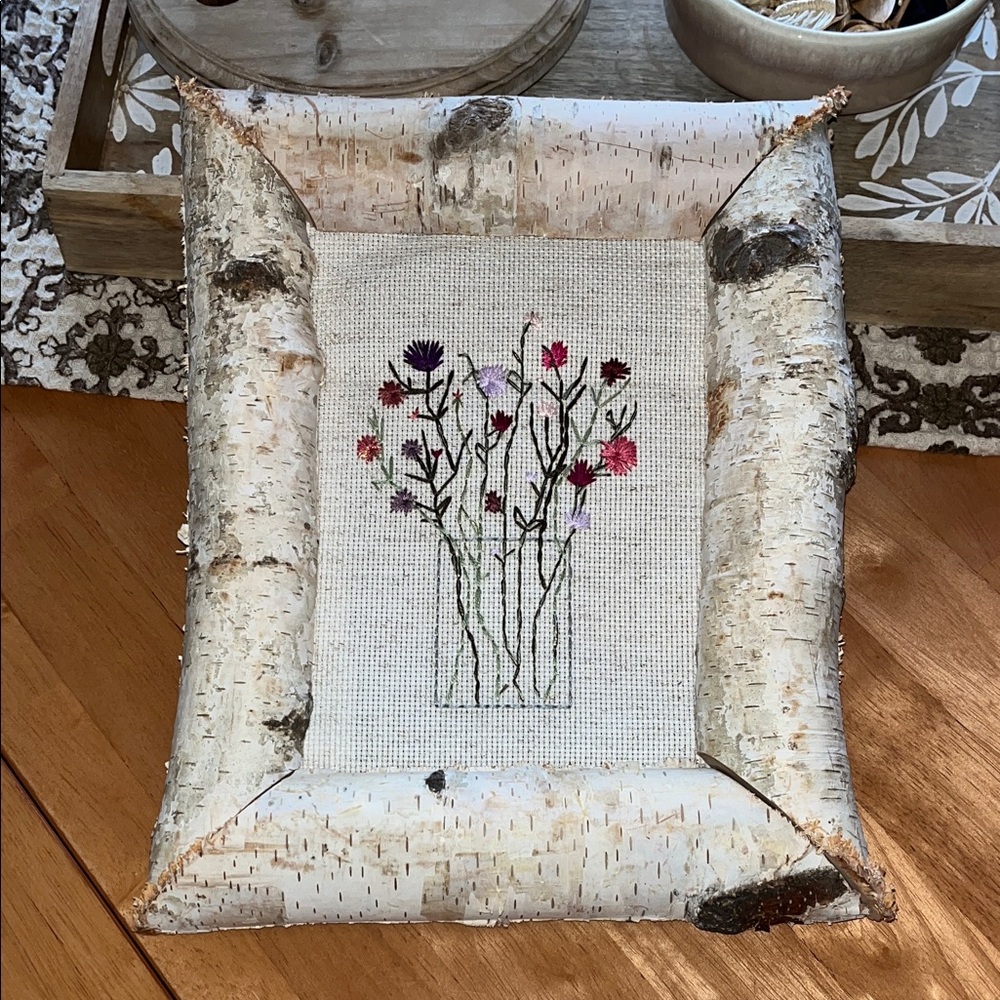 Rustic Birch Frame with Floral Embroidery
